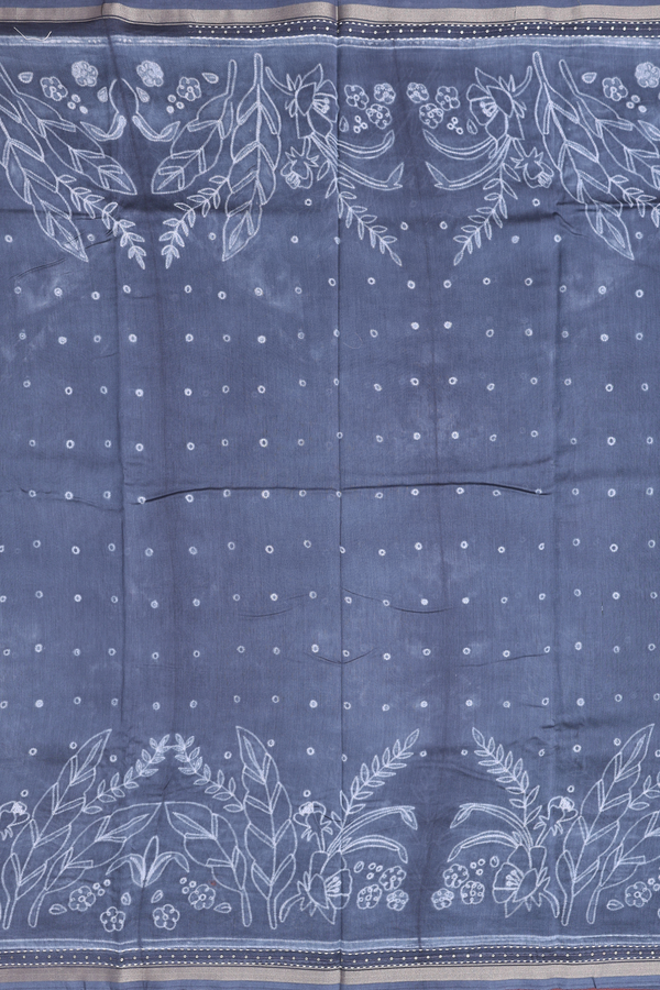 Chanderi Silk Cotton Saree In Grey With Shibori Design