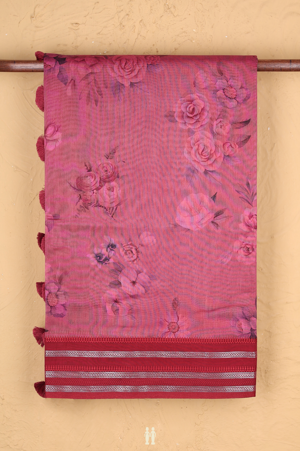 Chanderi Silk Cotton Saree In Hibiscus Red With Floral Design