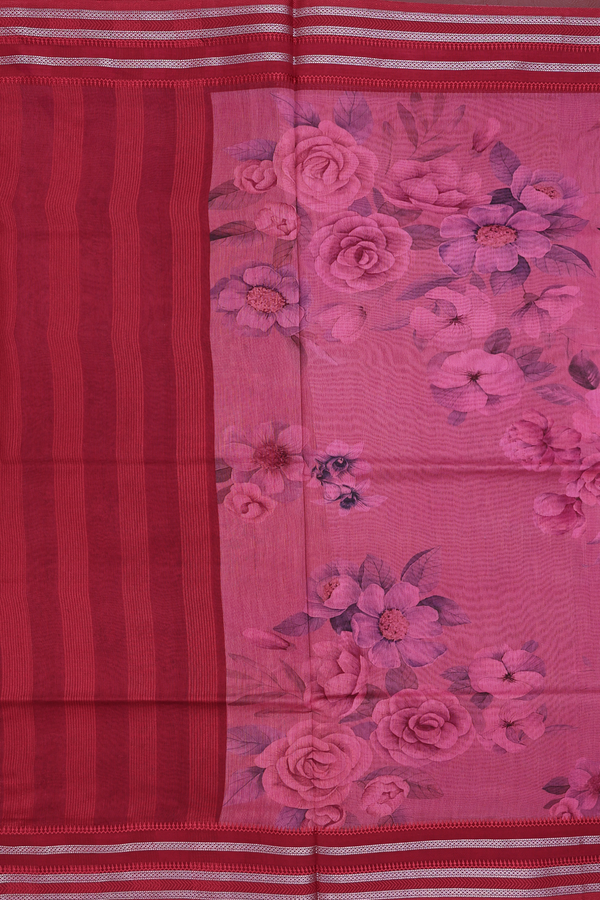 Chanderi Silk Cotton Saree In Hibiscus Red With Floral Design