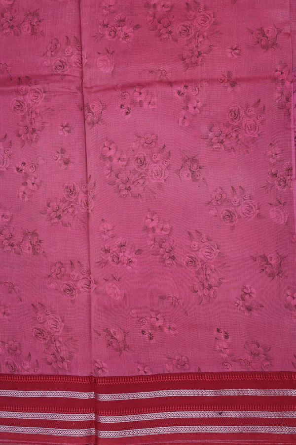 Chanderi Silk Cotton Saree In Hibiscus Red With Floral Design