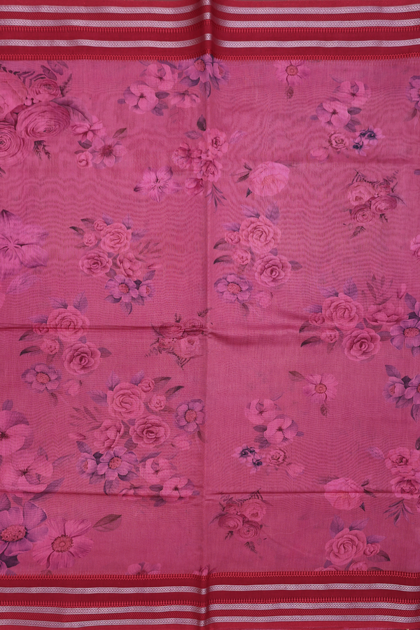 Chanderi Silk Cotton Saree In Hibiscus Red With Floral Design