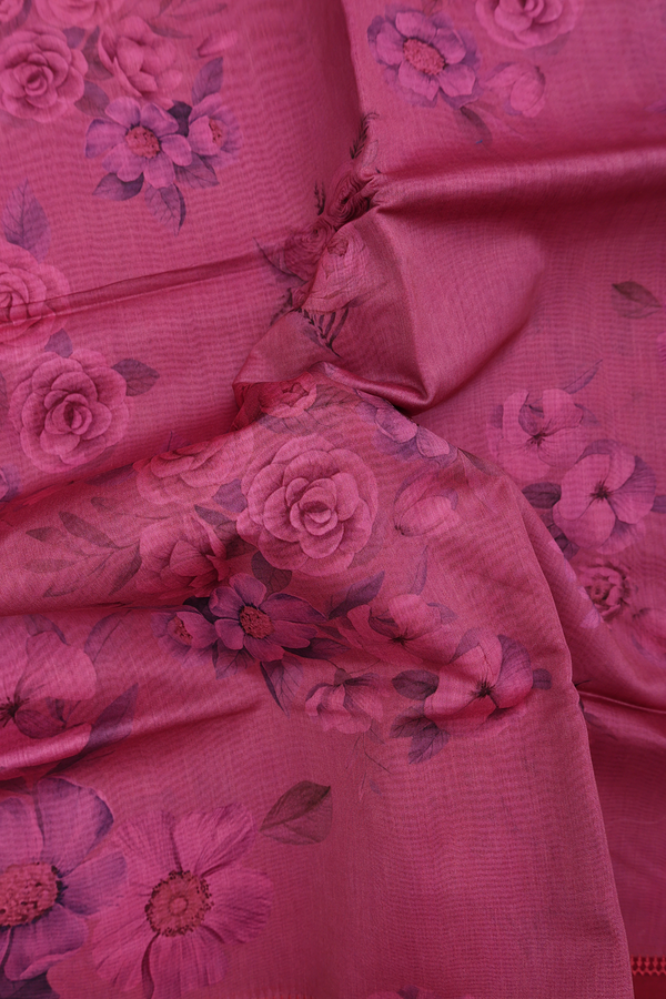 Chanderi Silk Cotton Saree In Hibiscus Red With Floral Design
