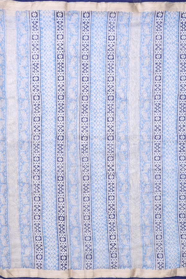 Chanderi Silk Cotton Saree In Light Blue With Floral Design