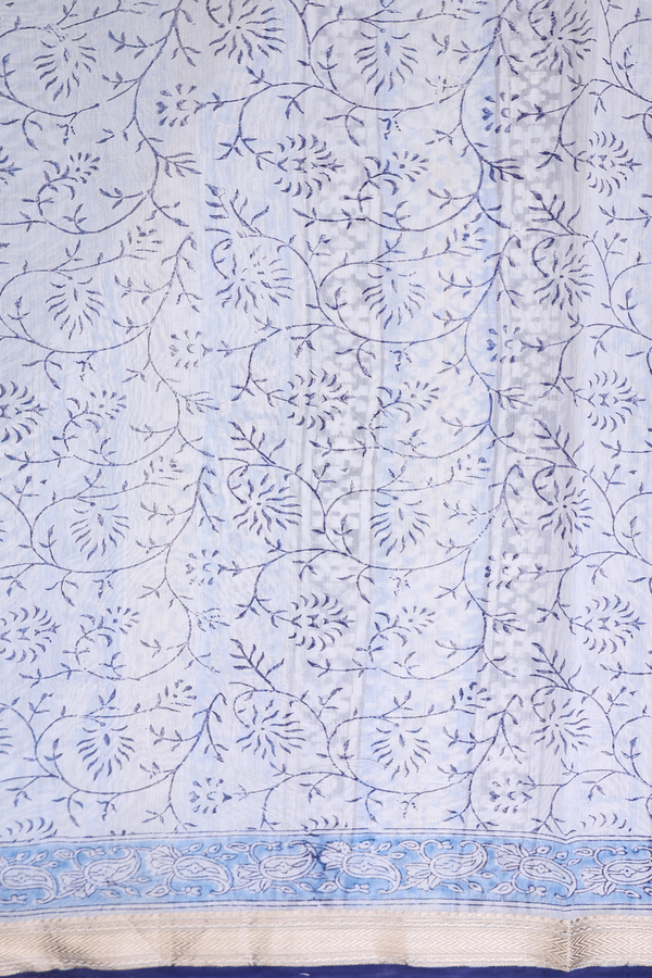 Chanderi Silk Cotton Saree In Light Blue With Floral Design