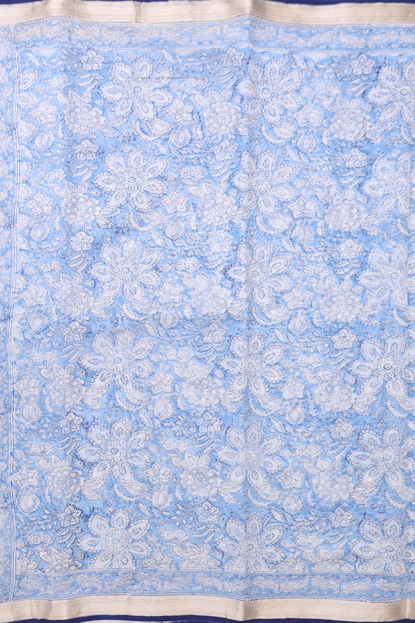 Chanderi Silk Cotton Saree In Light Blue With Floral Design