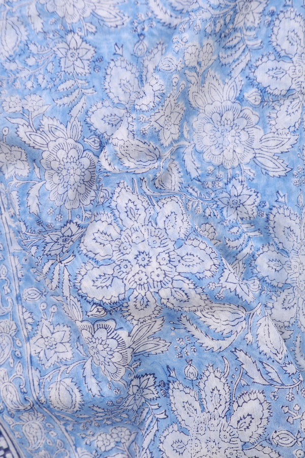 Chanderi Silk Cotton Saree In Light Blue With Floral Design