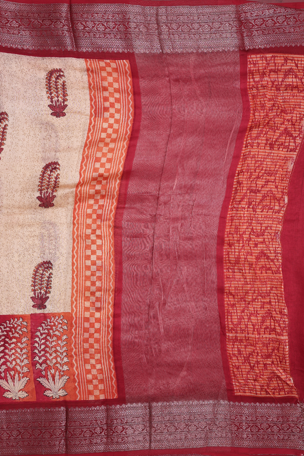 Chanderi Silk Cotton Saree In Light Brown With Floral Design