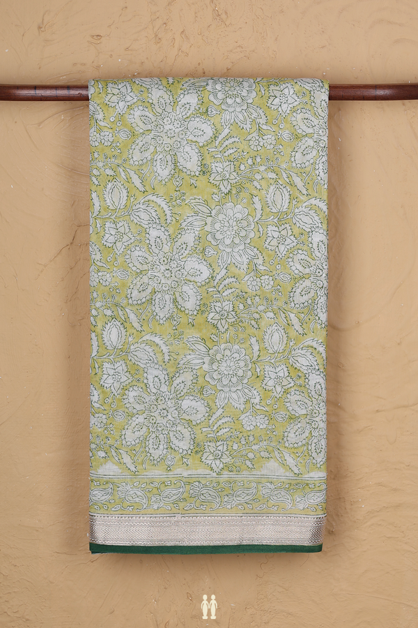 Chanderi Silk Cotton Saree In Light Yellow With Floral Design