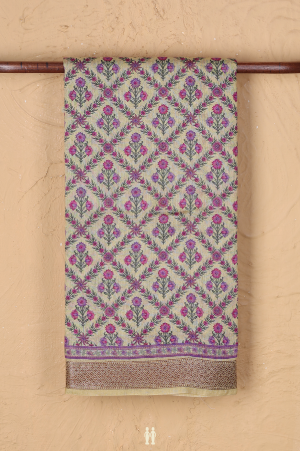 Chanderi Silk Cotton Saree In Light Yellow With Floral Design