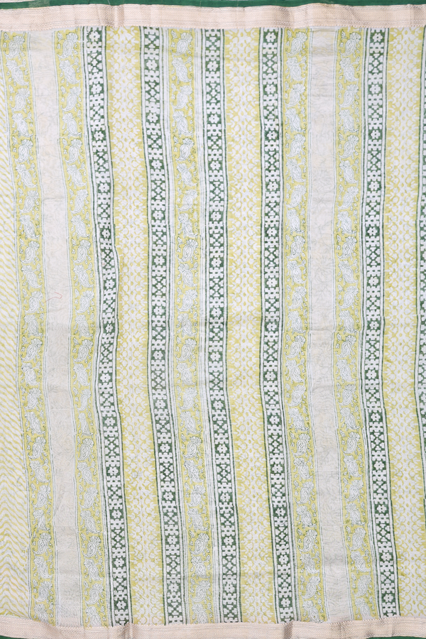 Chanderi Silk Cotton Saree In Light Yellow With Floral Design
