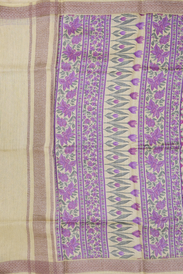 Chanderi Silk Cotton Saree In Light Yellow With Floral Design