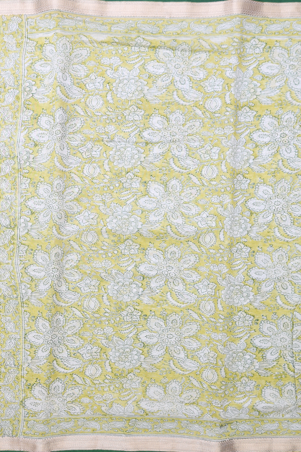 Chanderi Silk Cotton Saree In Light Yellow With Floral Design