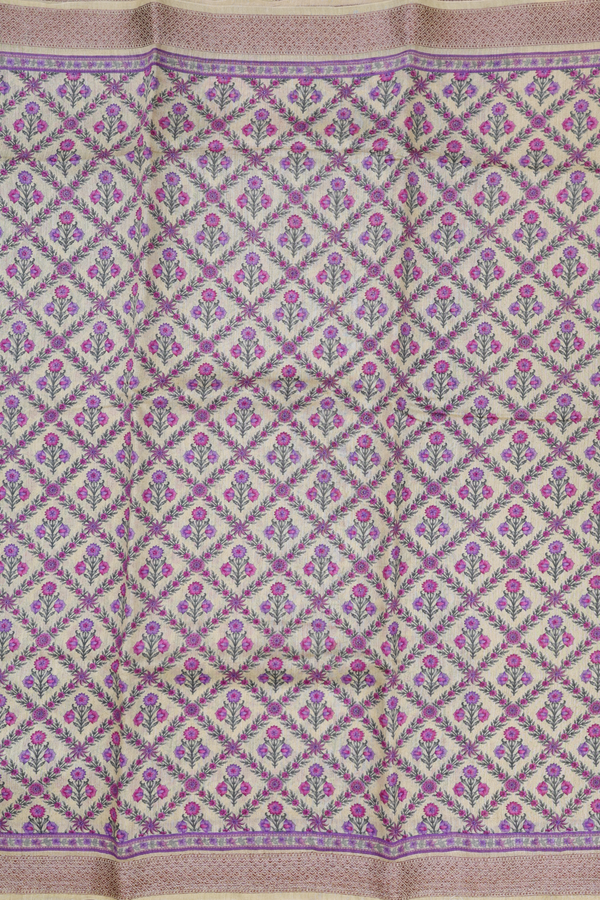 Chanderi Silk Cotton Saree In Light Yellow With Floral Design