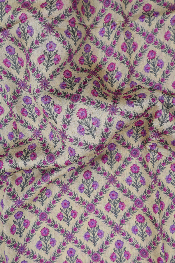Chanderi Silk Cotton Saree In Light Yellow With Floral Design