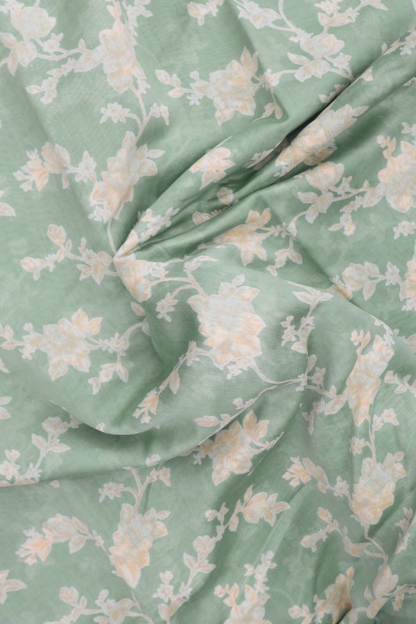 Chanderi Silk Cotton Saree In Dusty Green With Floral Design