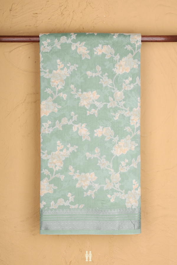 Chanderi Silk Cotton Saree In Dusty Green With Floral Design