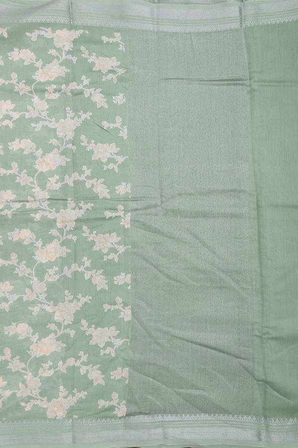 Chanderi Silk Cotton Saree In Dusty Green With Floral Design