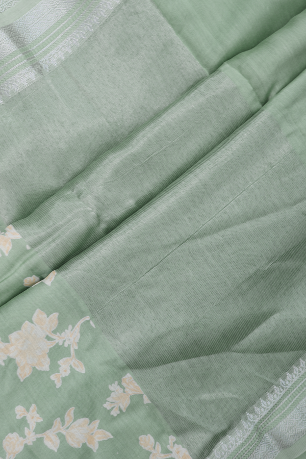 Chanderi Silk Cotton Saree In Dusty Green With Floral Design