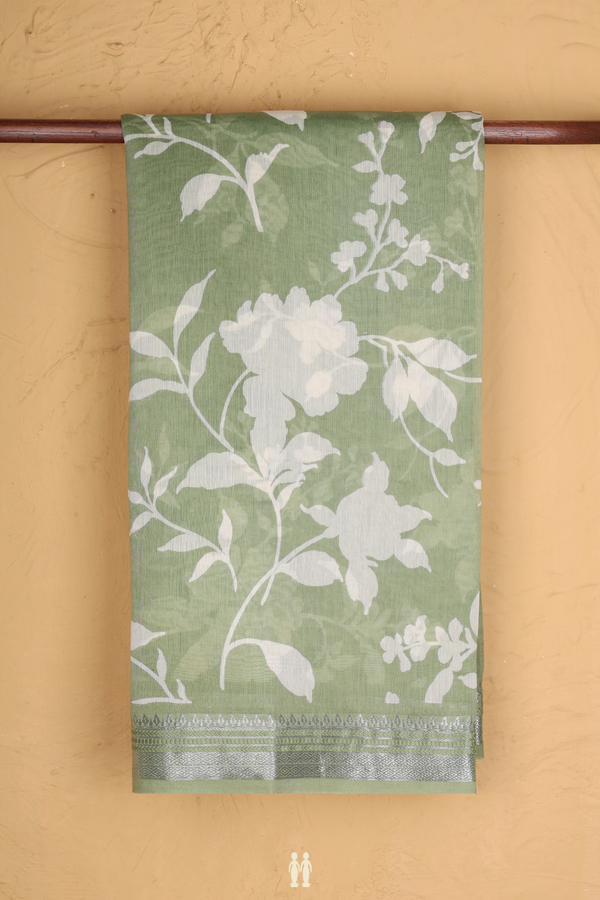 Chanderi Silk Cotton Saree In Moss Green With Floral Design