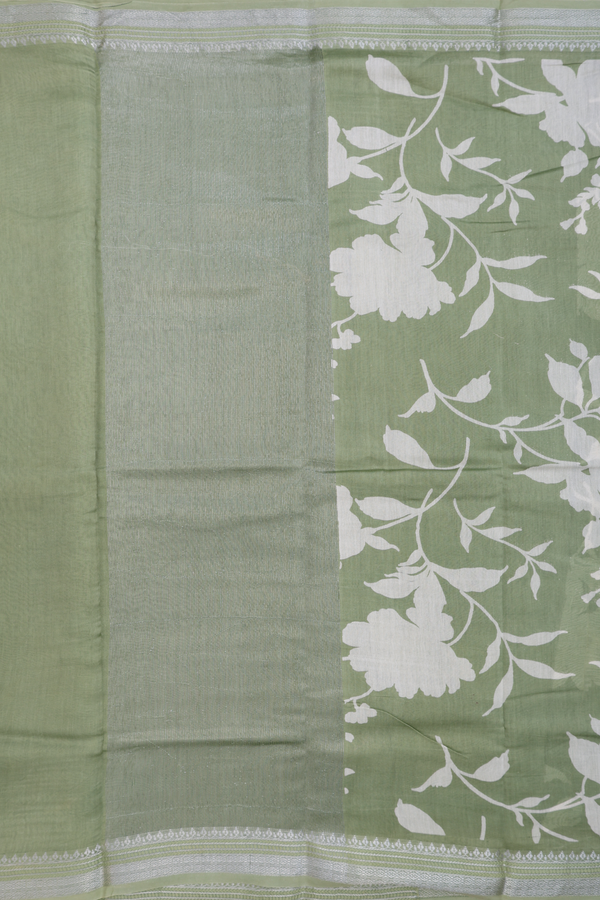Chanderi Silk Cotton Saree In Moss Green With Floral Design