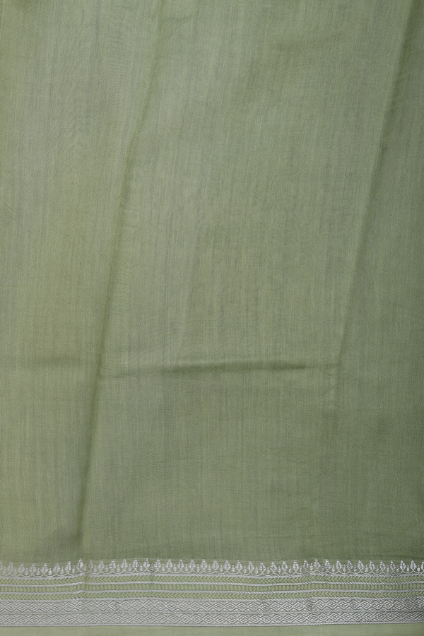 Chanderi Silk Cotton Saree In Moss Green With Floral Design