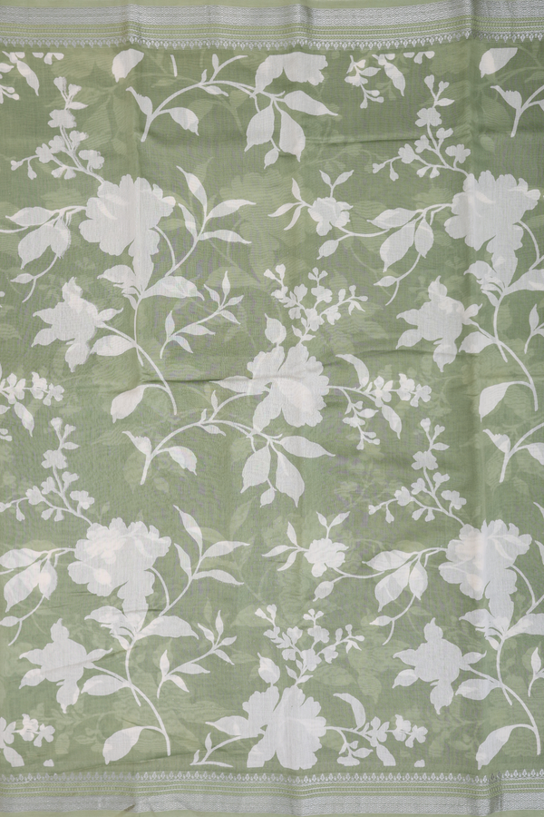 Chanderi Silk Cotton Saree In Moss Green With Floral Design