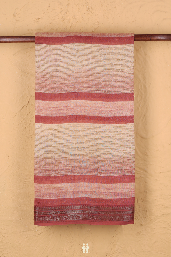 Chanderi Silk Cotton Saree In Mulberry And Brown With Stripes