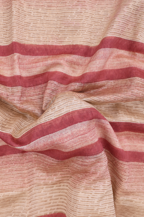Chanderi Silk Cotton Saree In Mulberry And Brown With Stripes