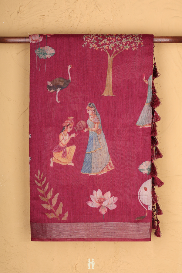 Chanderi Silk Cotton Saree In Mulberry With Printed Design