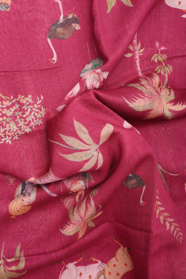 Chanderi Silk Cotton Saree In Mulberry With Printed Design