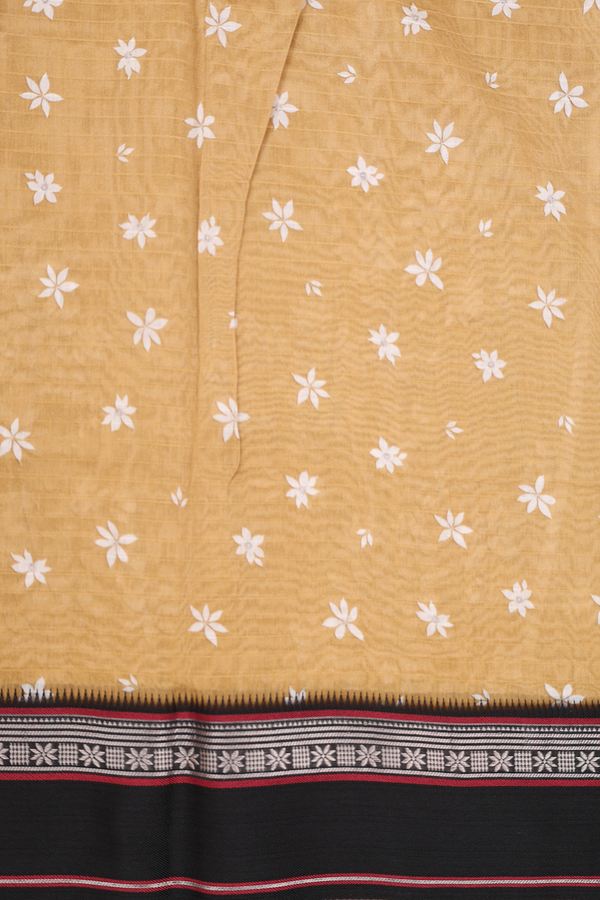 Chanderi Silk Cotton Saree In Mustard Brown With Floral Design