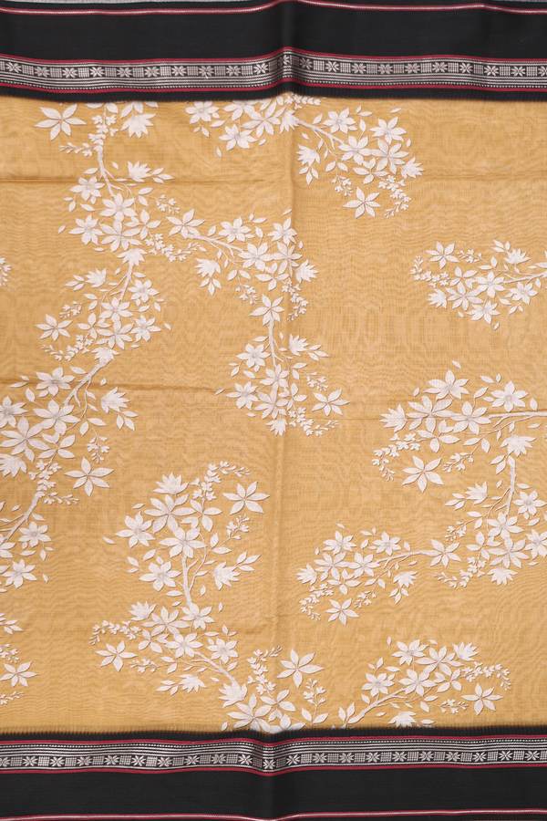 Chanderi Silk Cotton Saree In Mustard Brown With Floral Design