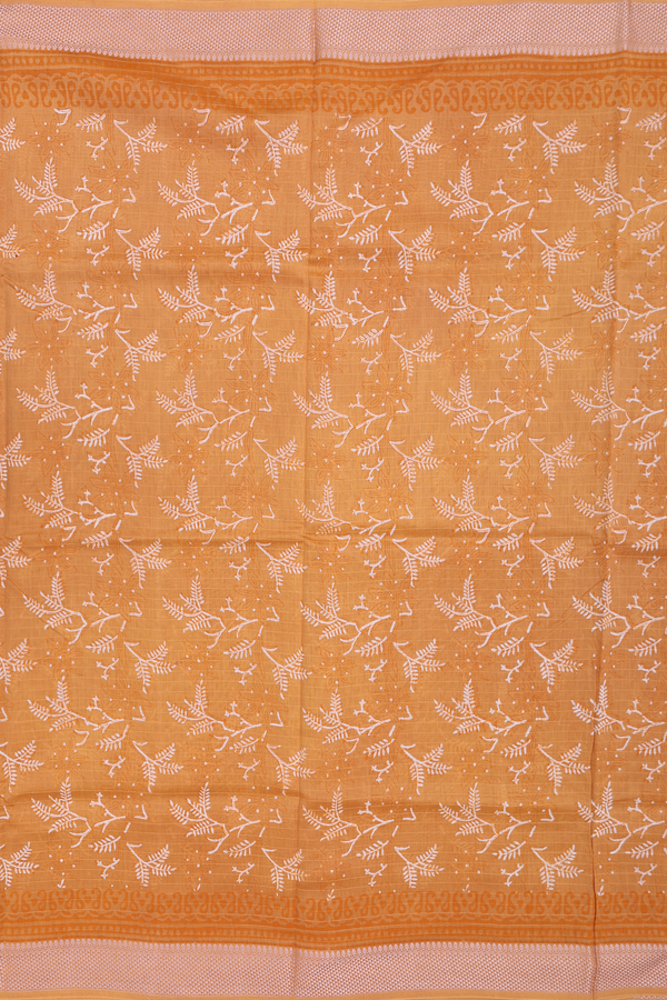 Chanderi Silk Cotton Saree In Ochre Orange With Printed Design