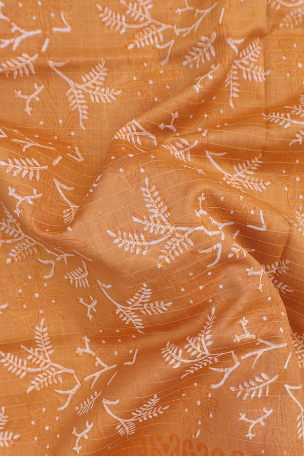Chanderi Silk Cotton Saree In Ochre Orange With Printed Design