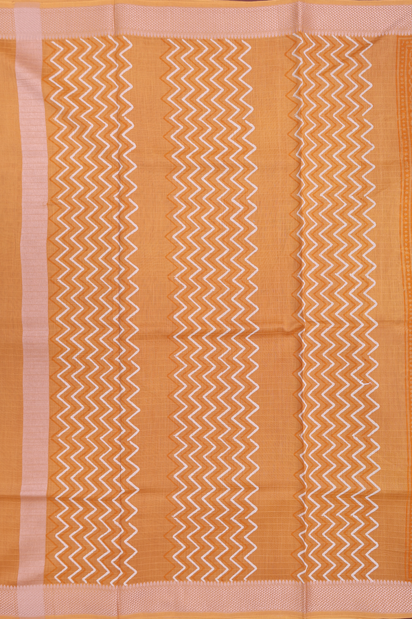 Chanderi Silk Cotton Saree In Ochre Orange With Printed Design