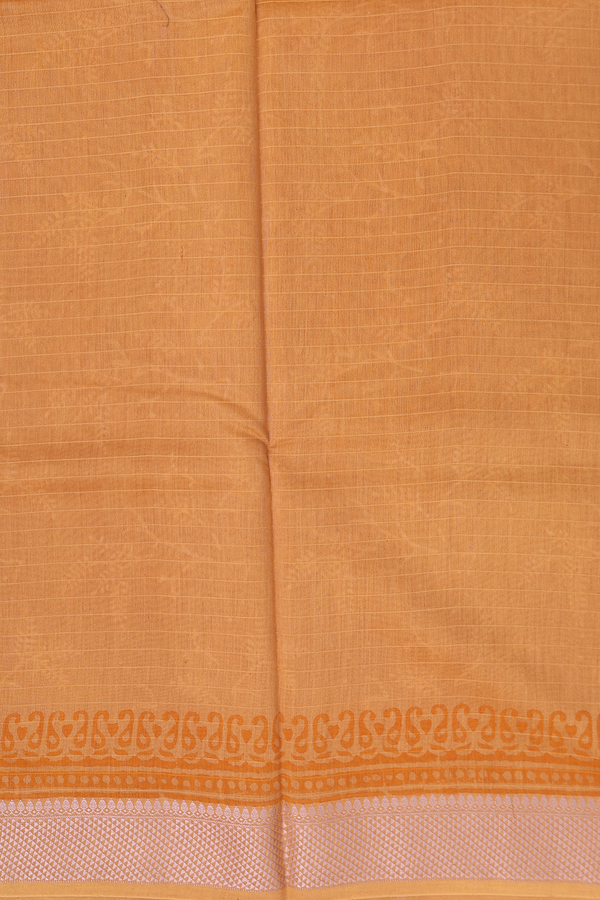 Chanderi Silk Cotton Saree In Ochre Orange With Printed Design