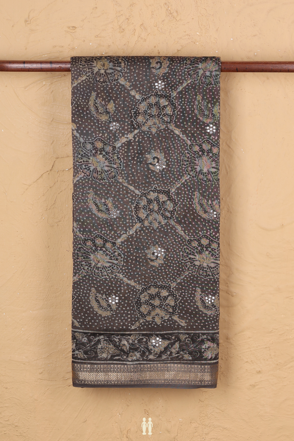 Chanderi Silk Cotton Saree In Olive Brown With Ajrakh Print