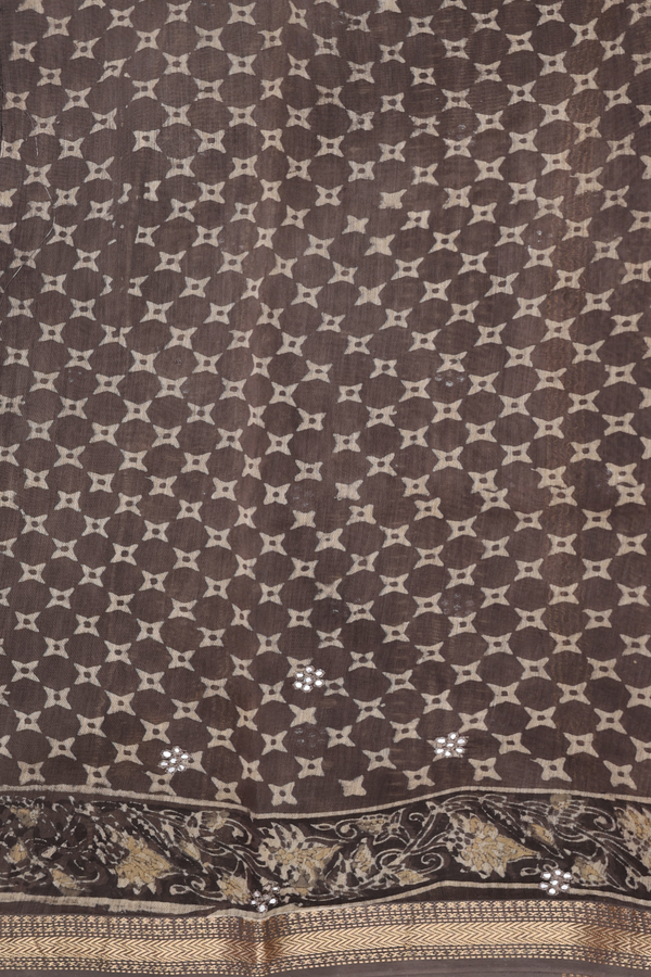 Chanderi Silk Cotton Saree In Olive Brown With Ajrakh Print