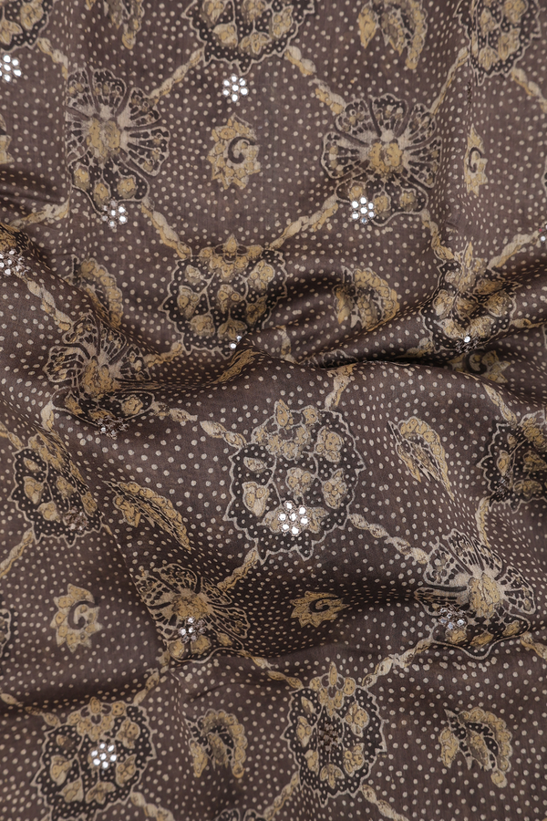 Chanderi Silk Cotton Saree In Olive Brown With Ajrakh Print