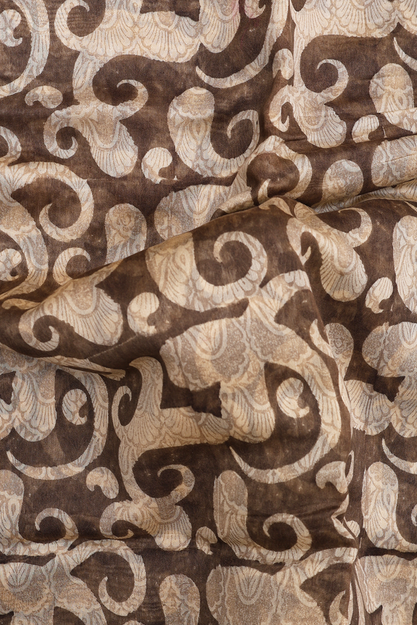 Chanderi Silk Cotton Saree In Olive Brown With Printed Design