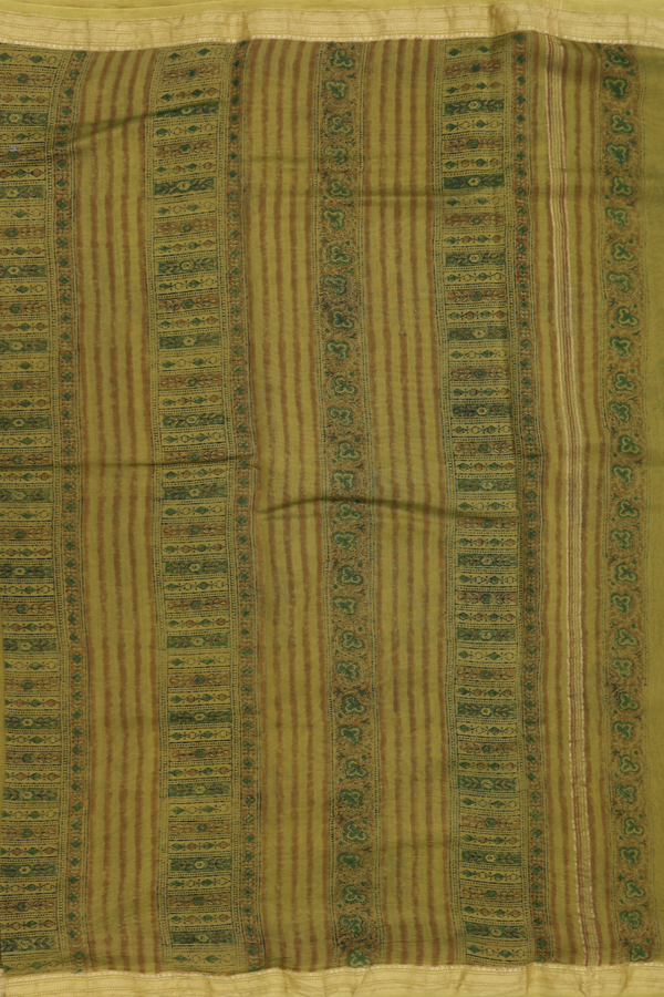 Chanderi Silk Cotton Saree In Olive Green With Floral Design
