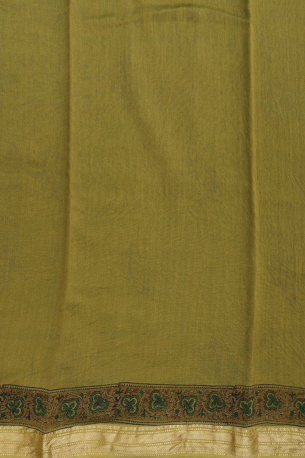 Chanderi Silk Cotton Saree In Olive Green With Floral Design
