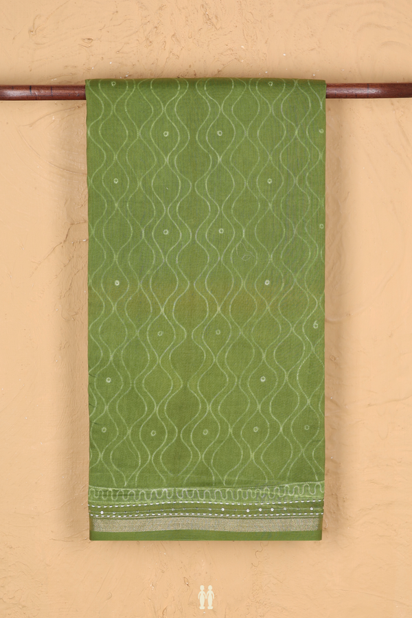 Chanderi Silk Cotton Saree In Olive Green With Shibori Design