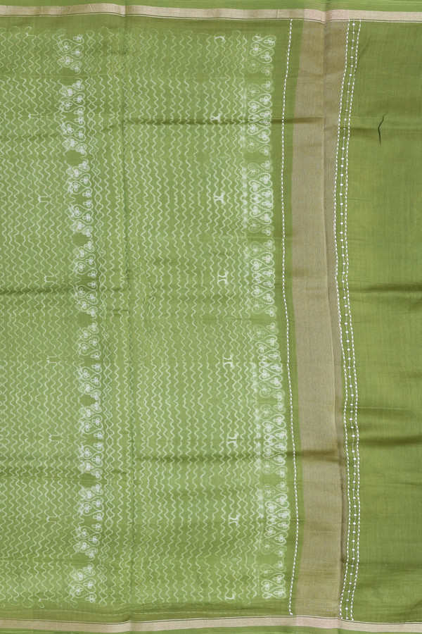 Chanderi Silk Cotton Saree In Olive Green With Shibori Design