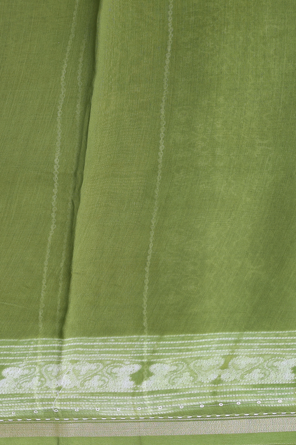 Chanderi Silk Cotton Saree In Olive Green With Shibori Design