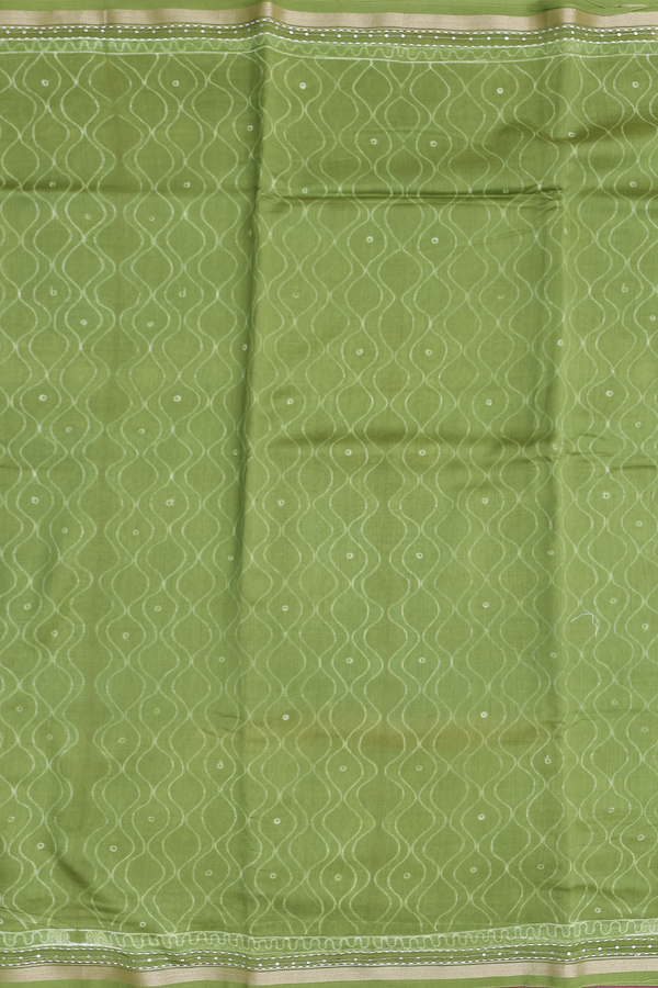 Chanderi Silk Cotton Saree In Olive Green With Shibori Design