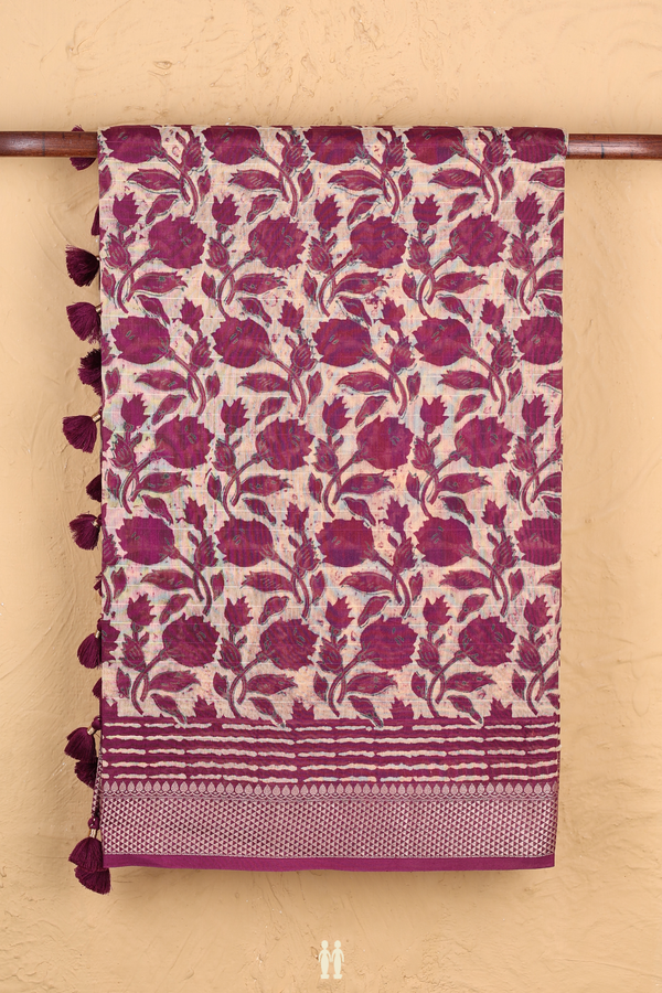 Chanderi Cotton Saree In Orange With Floral Design