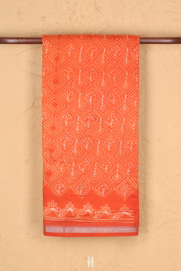 Chanderi Silk Cotton Saree In Orange With Shibori Design