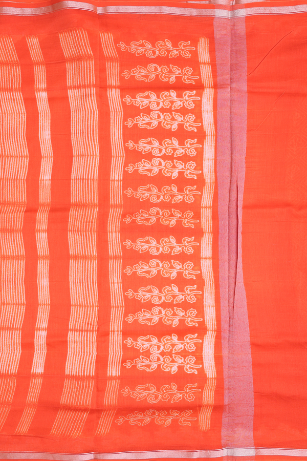 Chanderi Silk Cotton Saree In Orange With Shibori Design