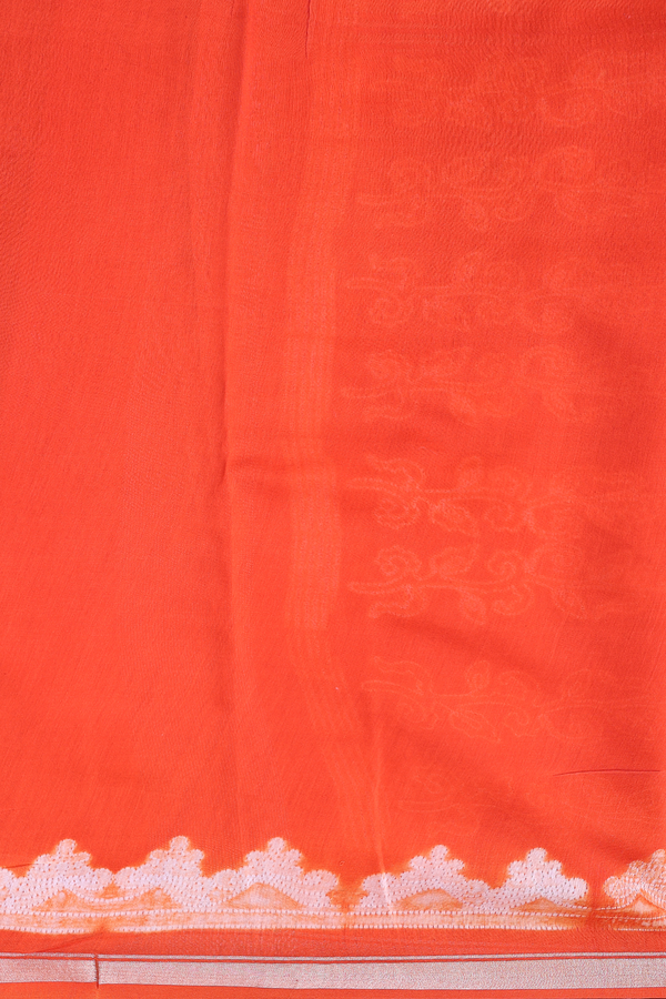 Chanderi Silk Cotton Saree In Orange With Shibori Design